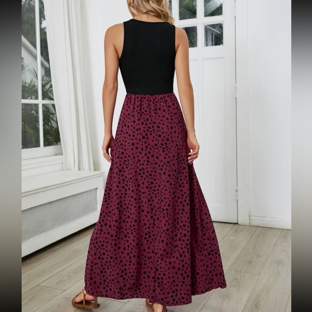 Boho Dalmatian print color block sleeveless maxi dress - Picture 12 of 15